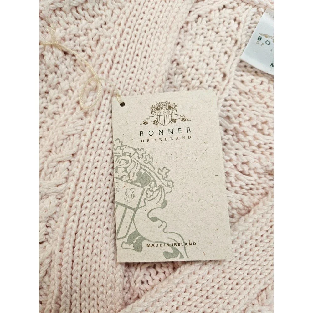 BONNER of IRELAND Women's Cable Knit Cardigan Sweater Medium Pink Striped Preppy - Picture 8 of 12